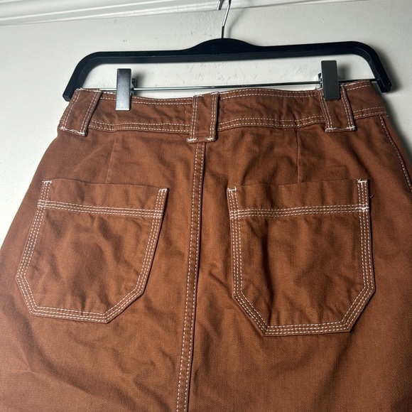 TopShop Toffee Brown Cargo Utility Stitched Cotton Mini Skirt Size 6 - Picture 5 of 8
